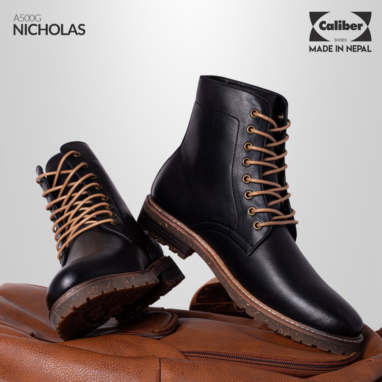 Caliber Shoes Black Lace Up Boots For Men (NICHOLAS A500G) - Caliber Shoes