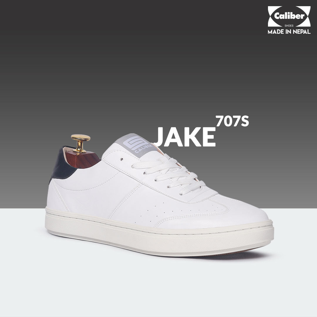 White/Black Casual Sneakers for Men (JAKE 707S) - Caliber Shoes
