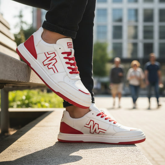 Caliber Shoes White/Red Unisex Sneakers (VEK x Caliber 569)