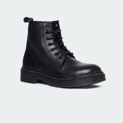 Caliber Shoes Black Lace Up Boots For UNISEX ( ALEX L468C )