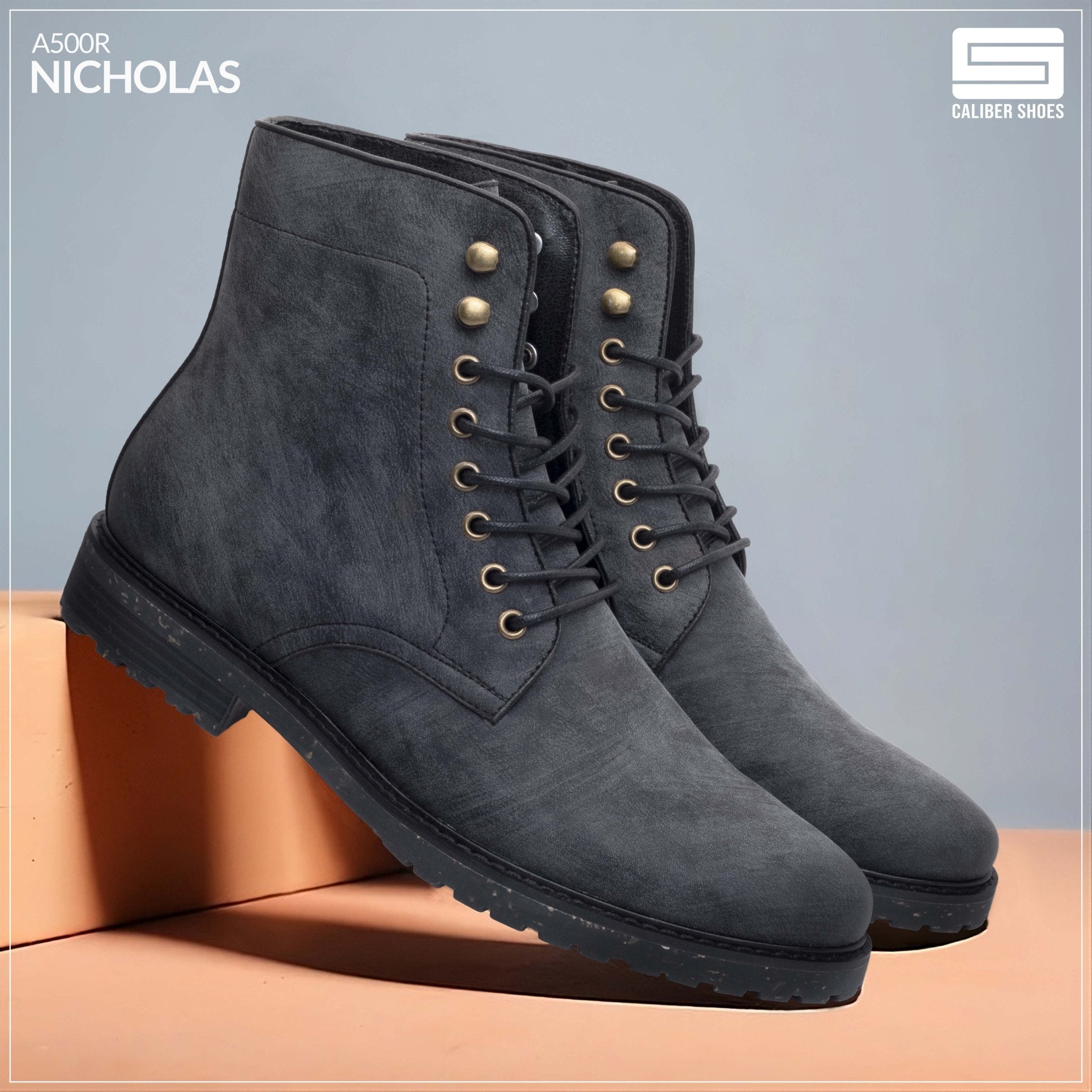 Caliber Shoes Black Lace Up Boots For Men (NICHOLAS A500R) - Caliber Shoes