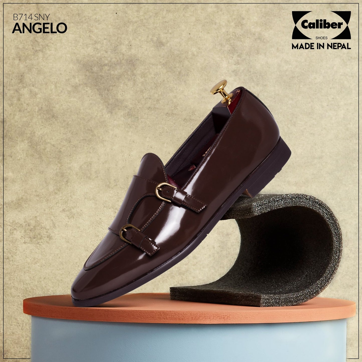 Caliber Shoes Coffee Formal Shoes For Men ( ANGELO B714SNY ) - Caliber Shoes