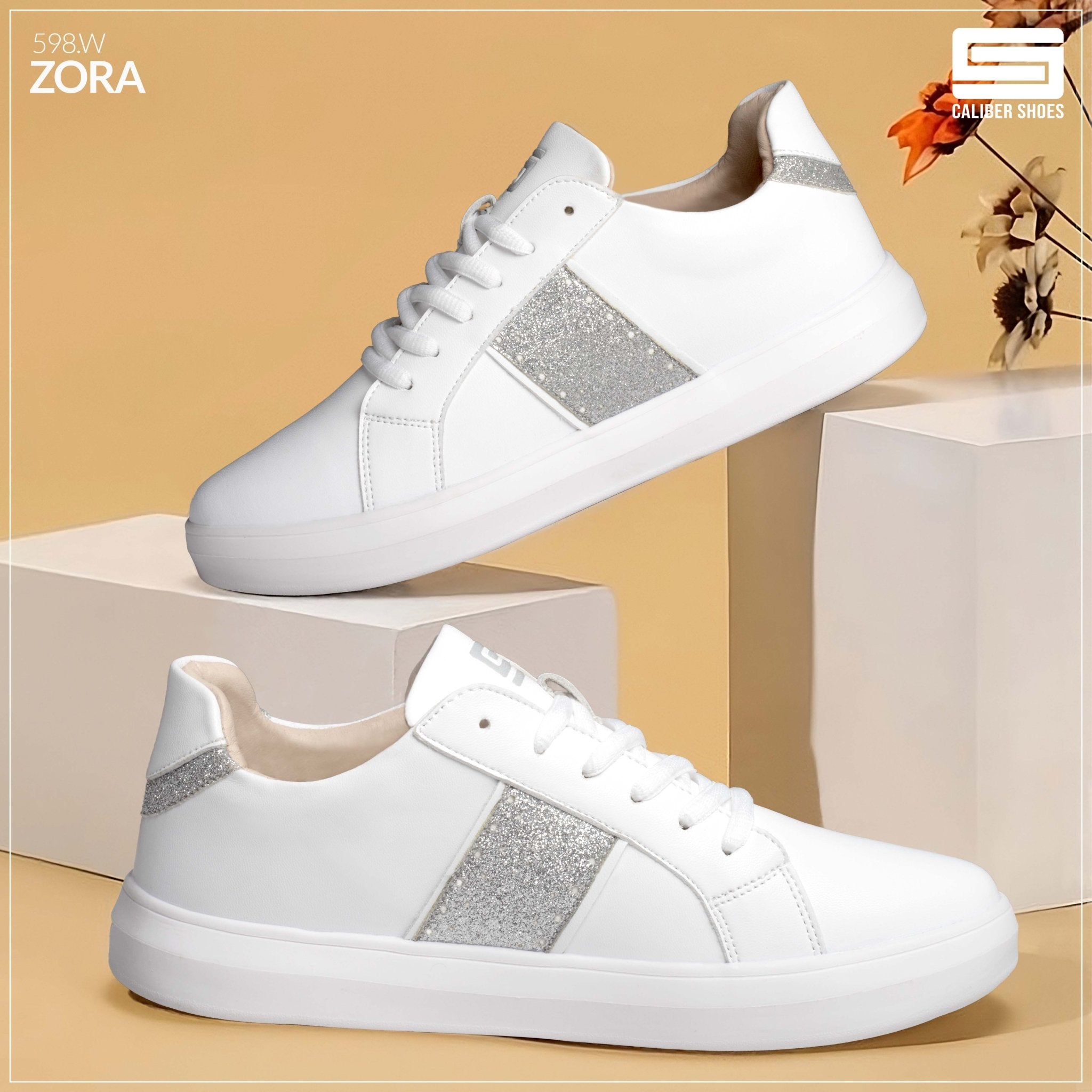 White Casual Sneakers for Women (ZORA 598) - Caliber Shoes