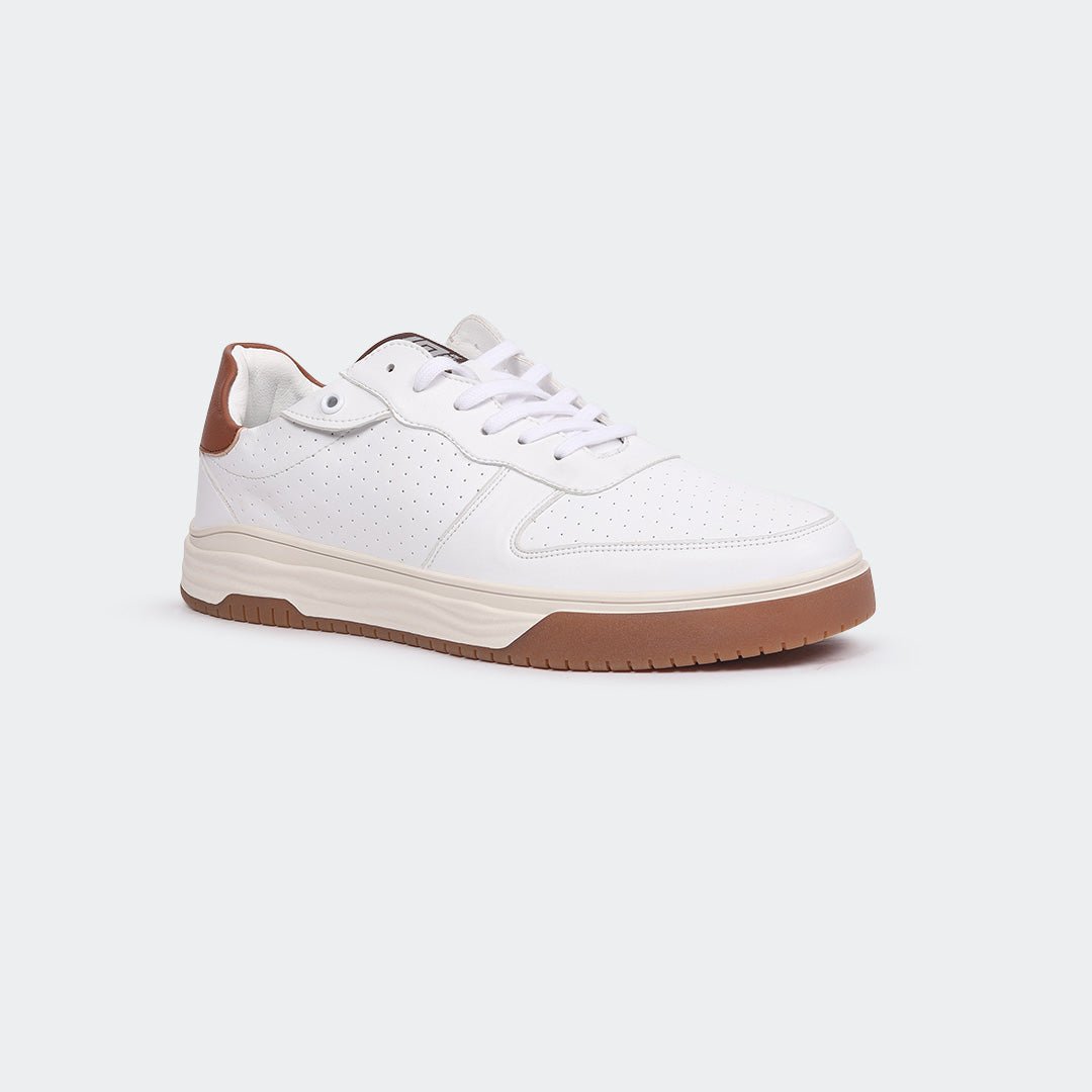 WHITE/BRN Casual Sneakers for Men (LEWIS 692G) - Caliber Shoes
