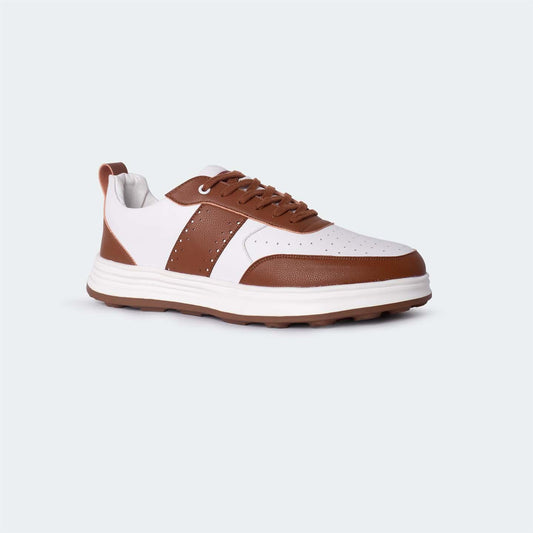 White/Brown Casual Sneakers for Men (Willow 560) - Caliber Shoes