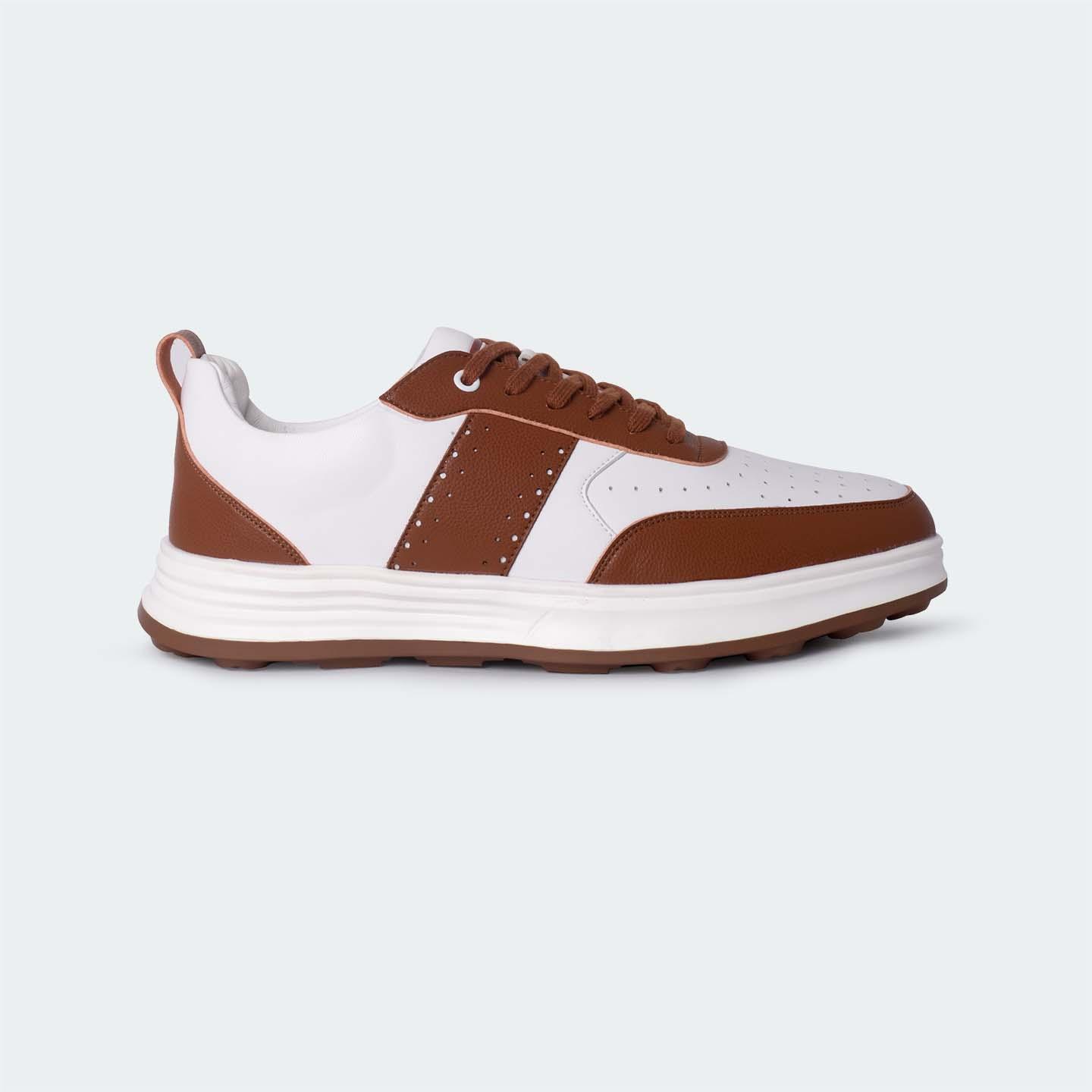 White/Brown Casual Sneakers for Men (Willow 560) - Caliber Shoes