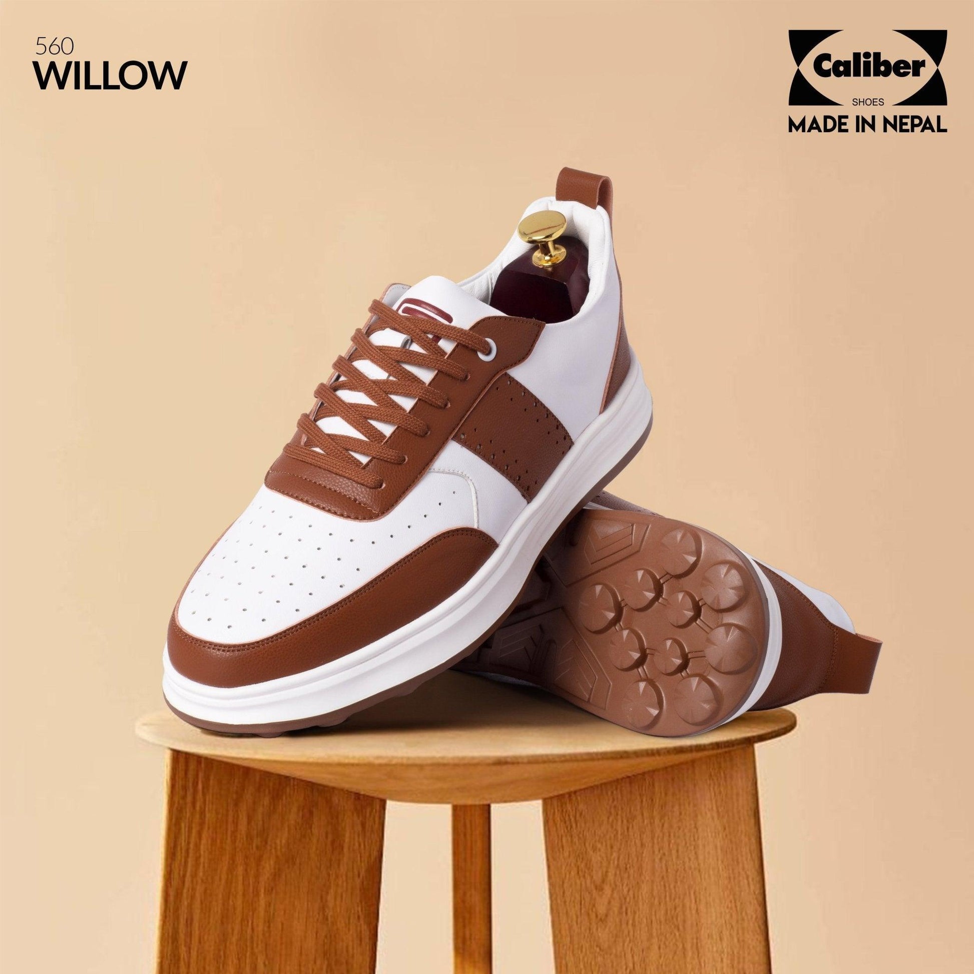 White/Brown Casual Sneakers for Men (Willow 560) - Caliber Shoes