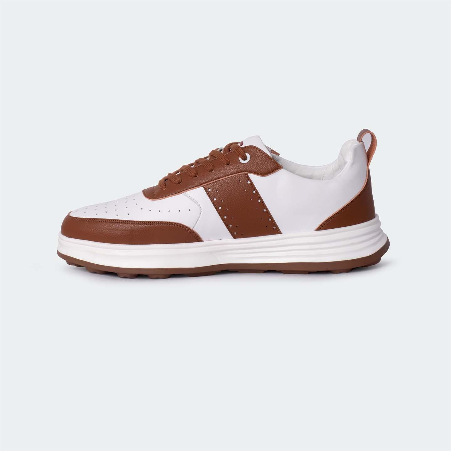 White/Brown Casual Sneakers for Men (Willow 560) - Caliber Shoes