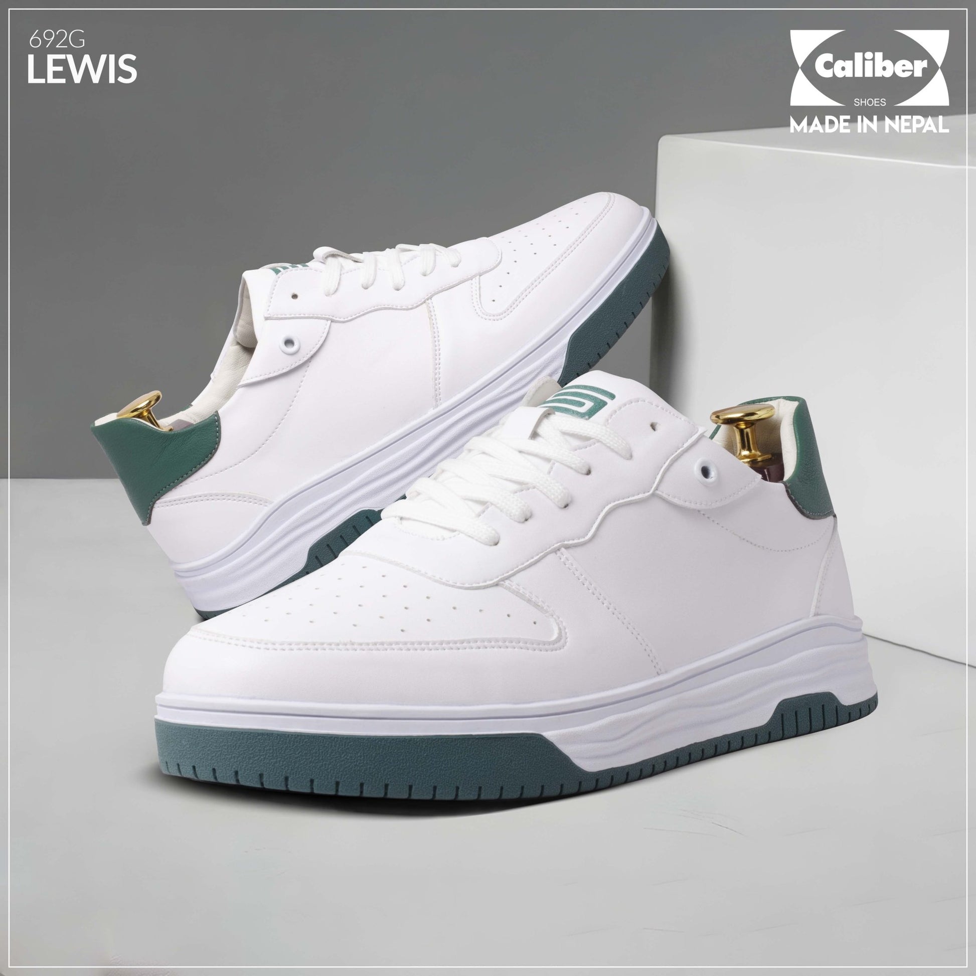 White/Green Casual Sneakers for Men (LEWIS 692G) - Caliber Shoes