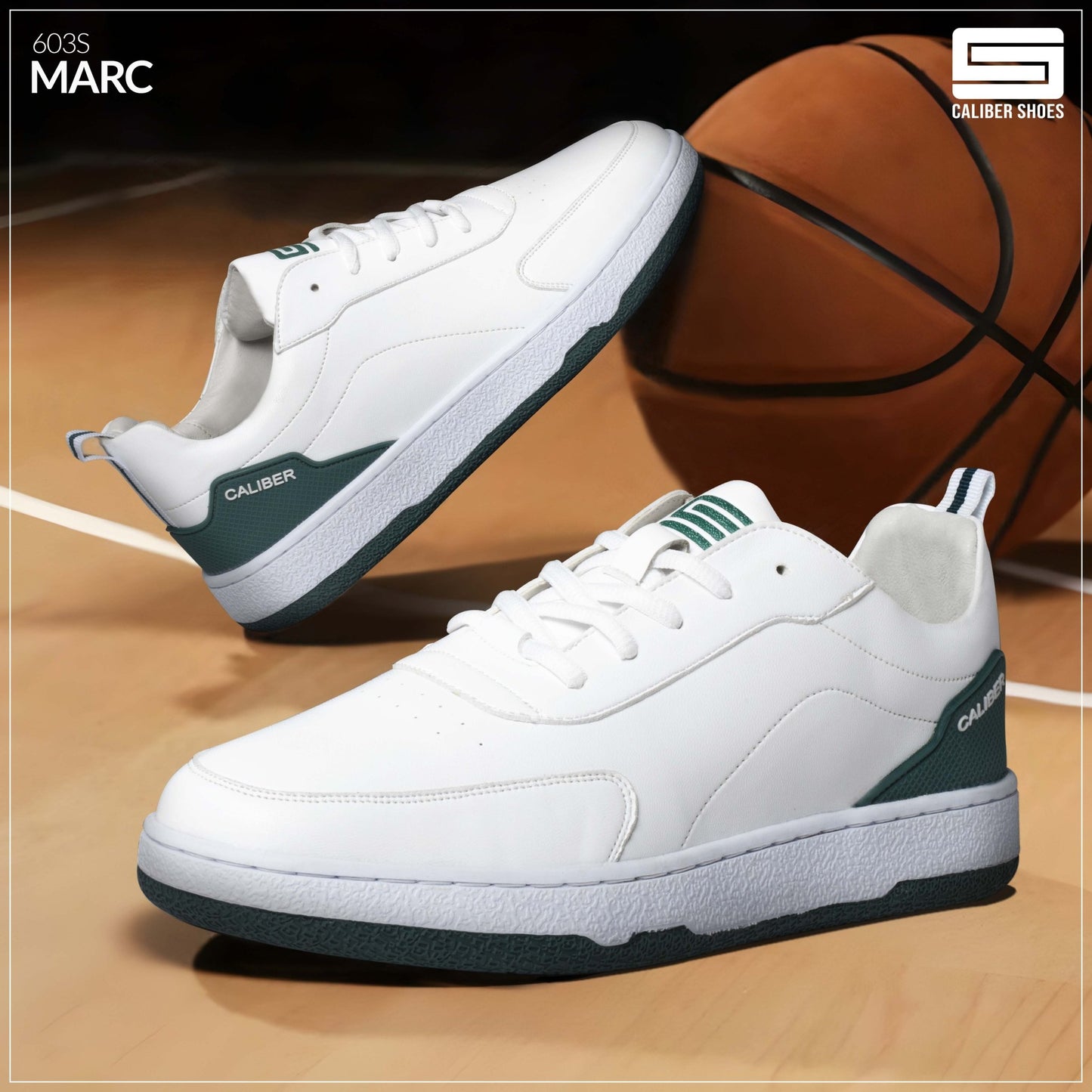 White/Green Casual Sneakers for Men (MARC 603S) - Caliber Shoes