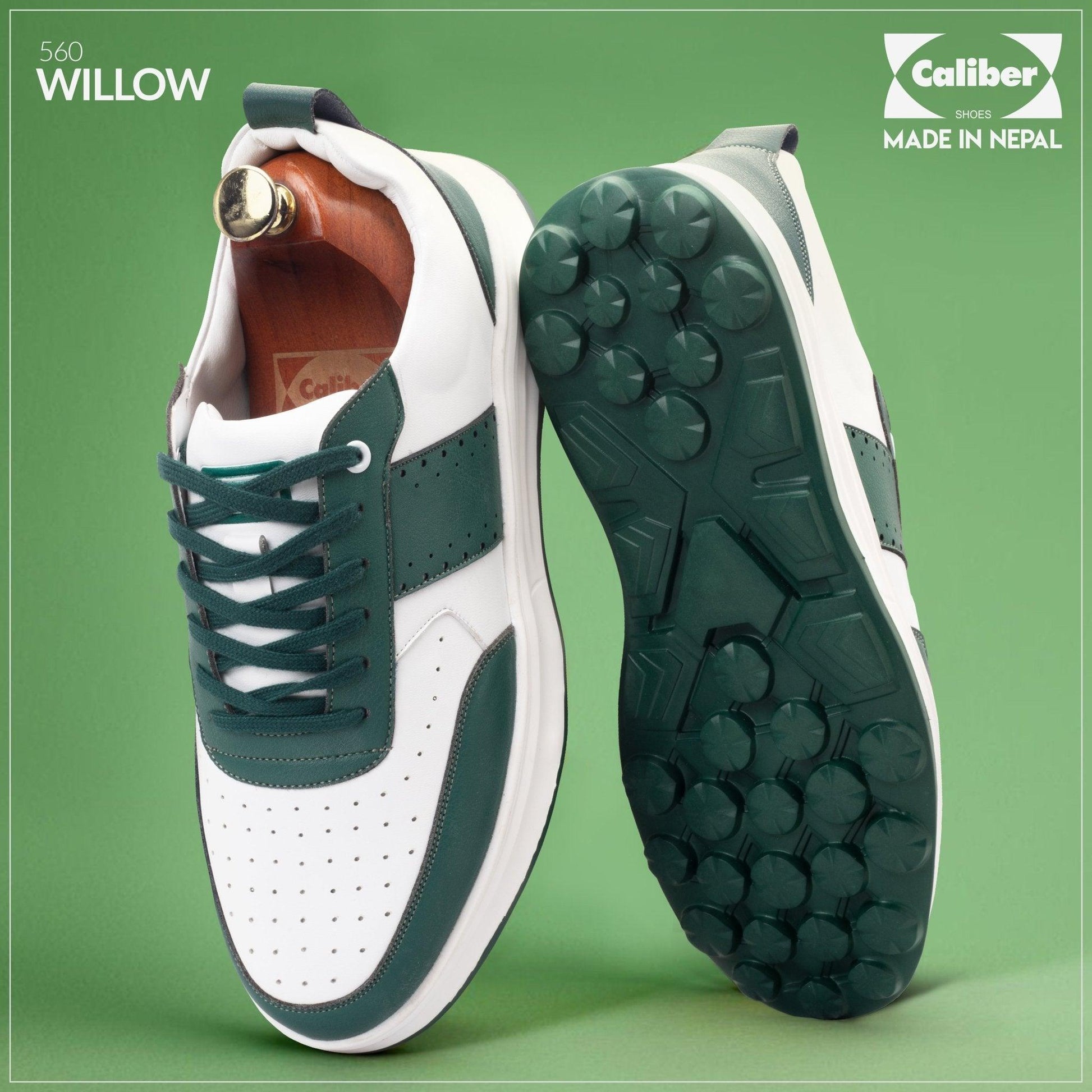 White/Green Casual Sneakers for Men (Willow 560) - Caliber Shoes