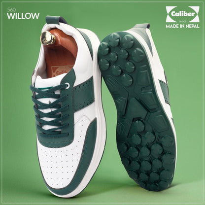 White/Green Casual Sneakers for Men (Willow 560) - Caliber Shoes