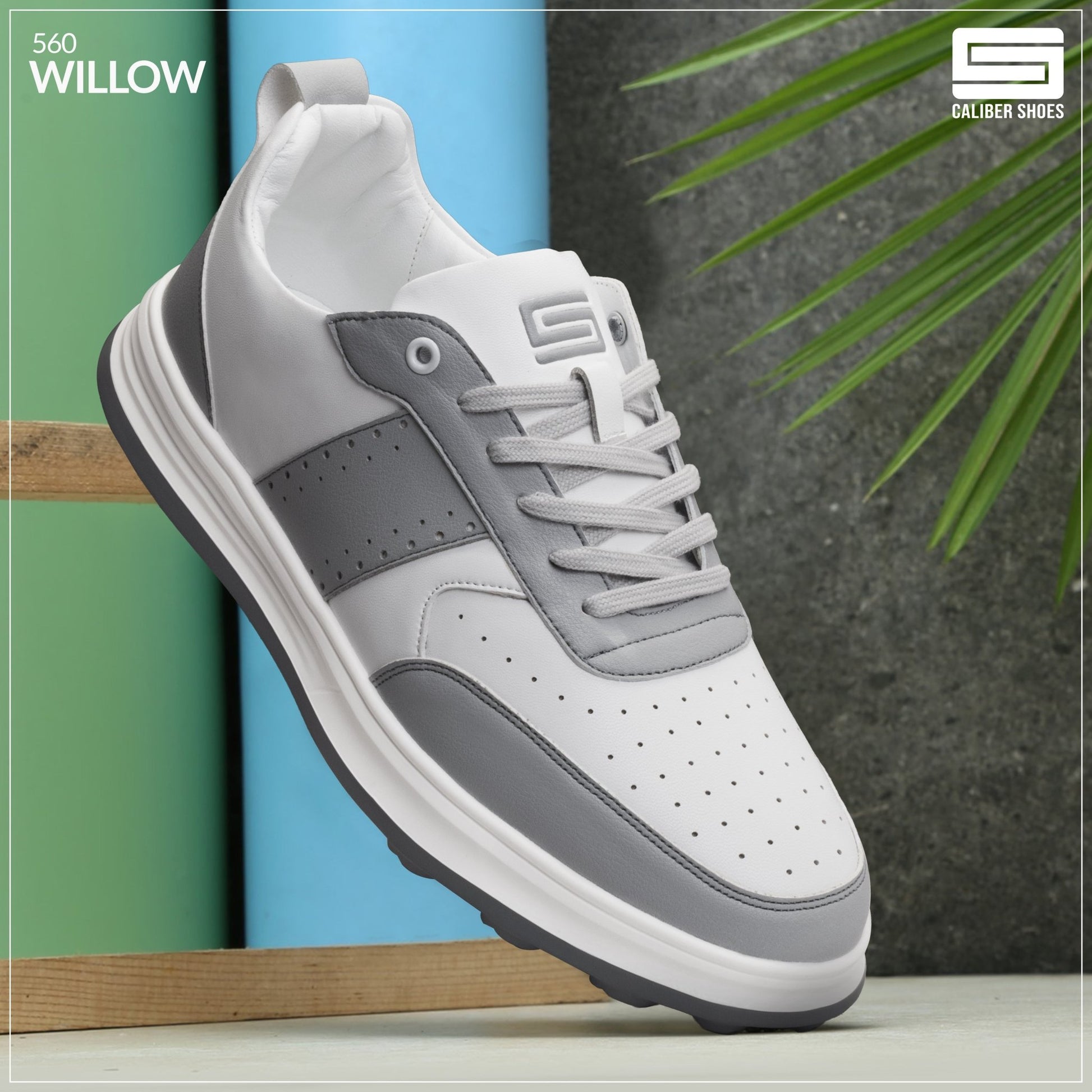 White/Grey Casual Sneakers for Men (Willow 560)