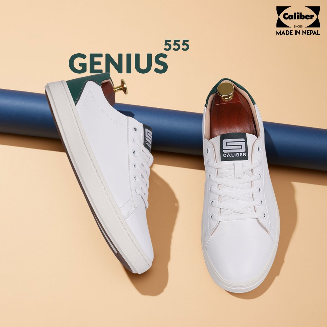 WHITE/GRN Sneakers for Men (GENIUS 555) - Caliber Shoes